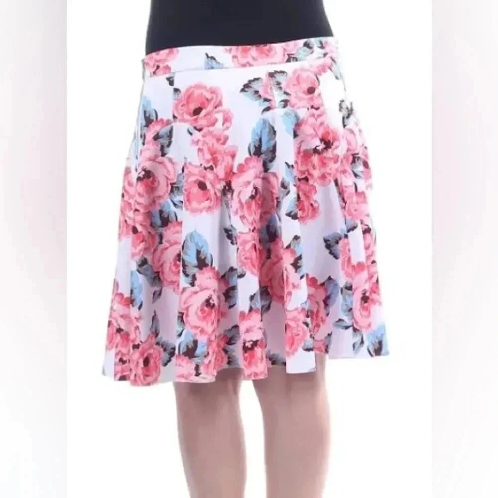 INC | Watercolor Blue Pink Floral Garden Party Pleated Skirt Plus Size 18W